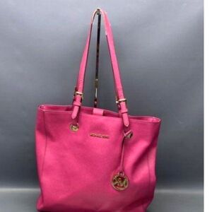 Michael Kors Hot Pink Saffiano Leather Gold Hardware Tote Bag